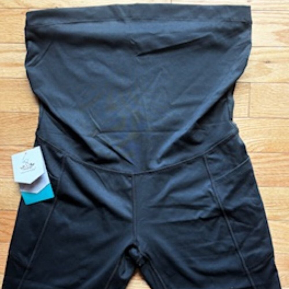 Health Yoga NWT Strapless Black Compression Shorts Bodysuit Shapewear Women’s L